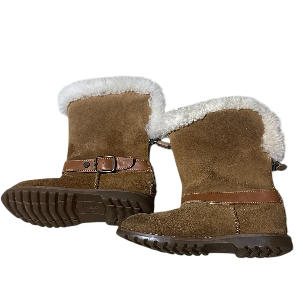 UGG Nessa Suede Boots | Leather Band with Buckle Rear Zip  Chestnut Girls Sz 10